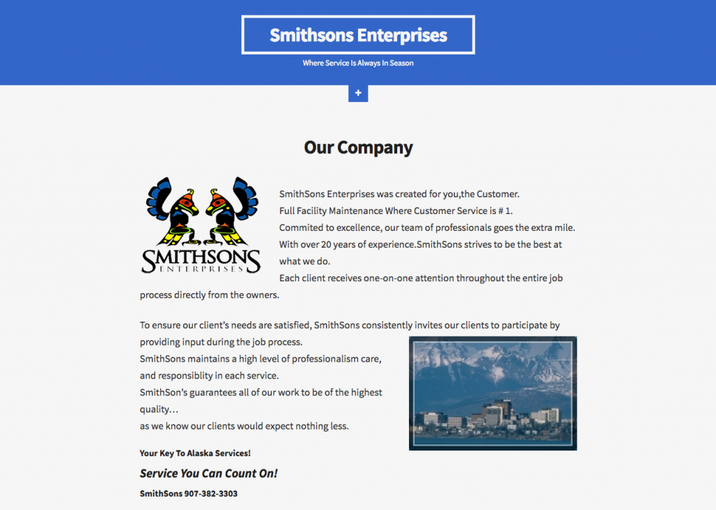 Website design website image of SmithSons Enterprises.