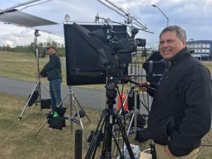 Crew and equipment setup on location.